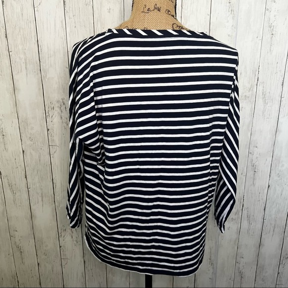 Boden Navy and White Striped 3/4 Sleeve Top Sz 10 - Picture 2 of 8